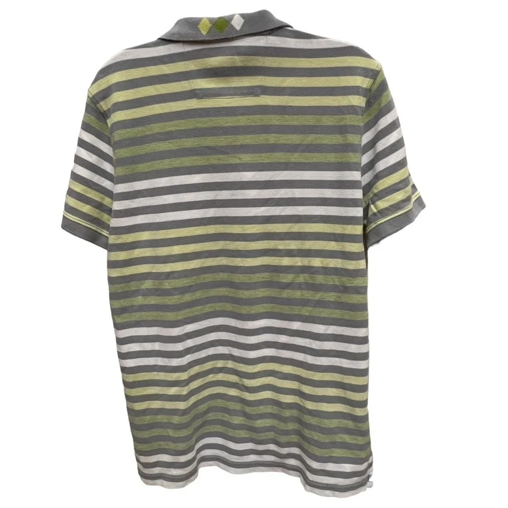 Banana Republic Mens Gray & Green Striped Polo Shirt, Size Medium
